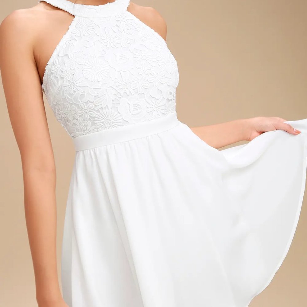 Lulus Lover's Game White Lace Skater Dress NWT